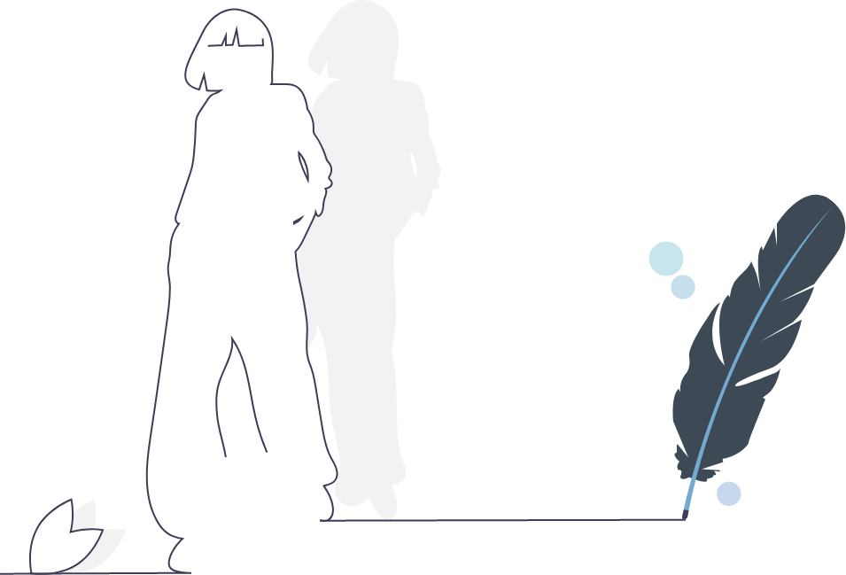 Illustration outline of an individual with a quill drawing the outline.